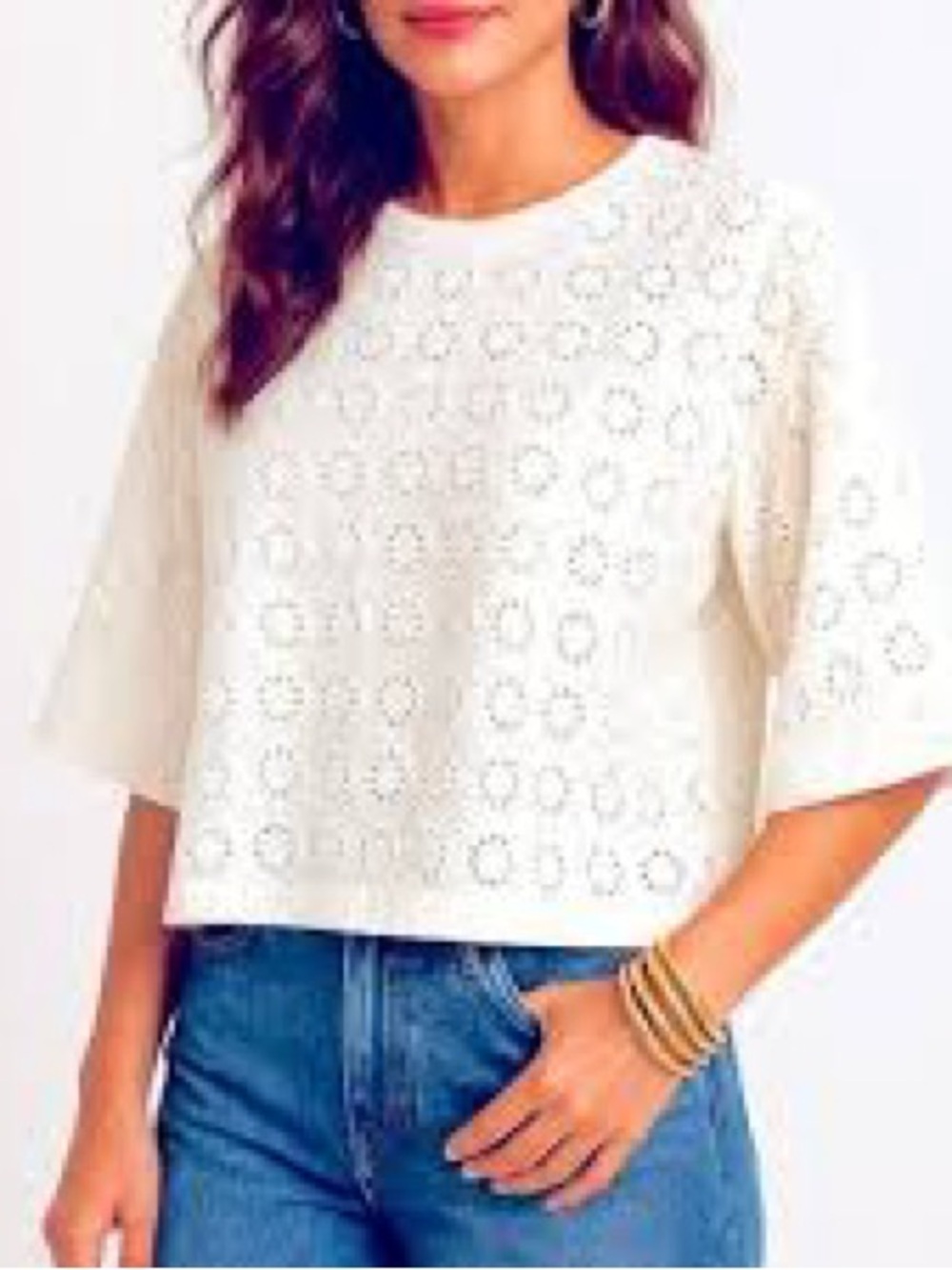 Madewell Embroidered Wide-Sleeve Boxy Tee Eyelet White- Size XS - SU25